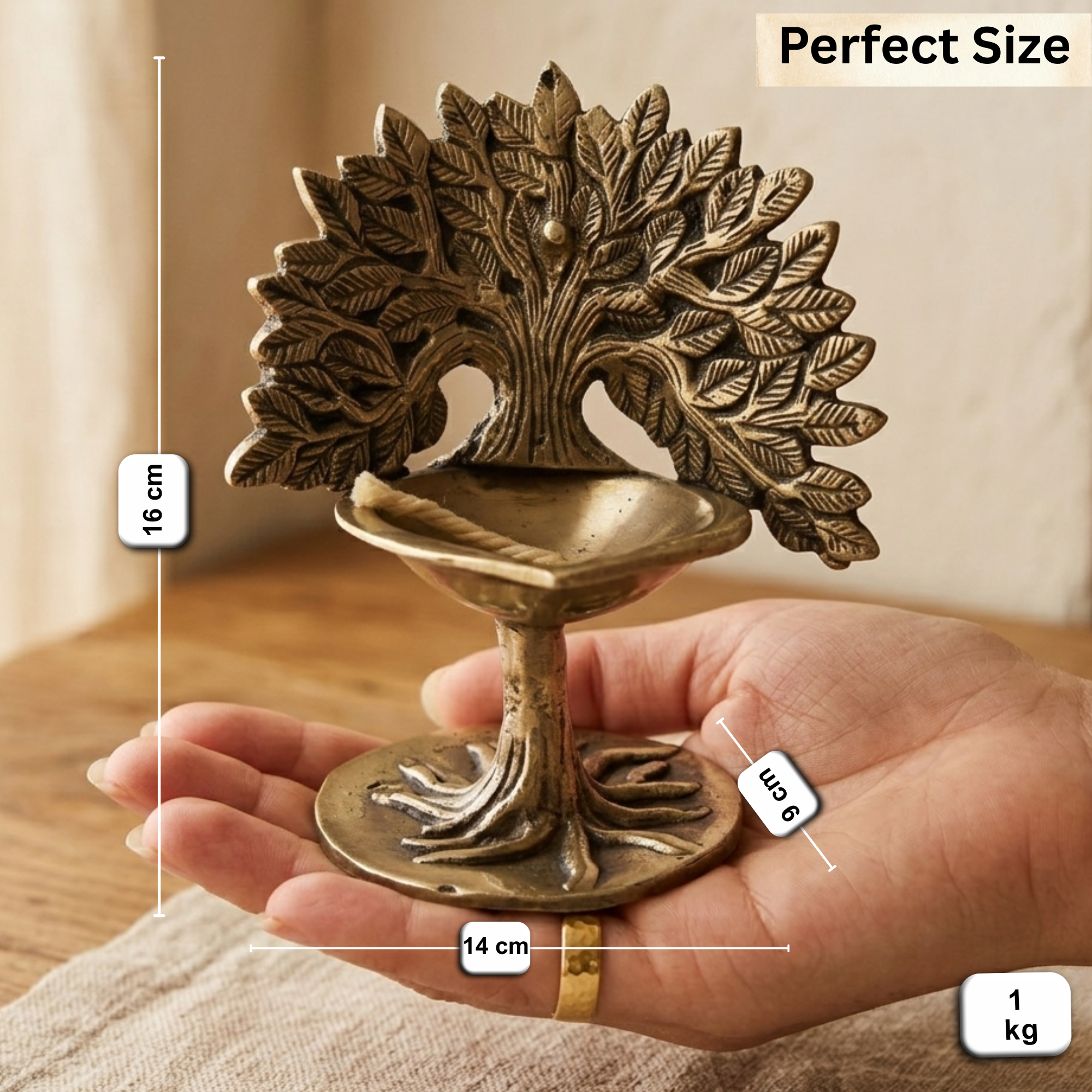 Pure Brass Tree of Life Diya Antique Gold Finish