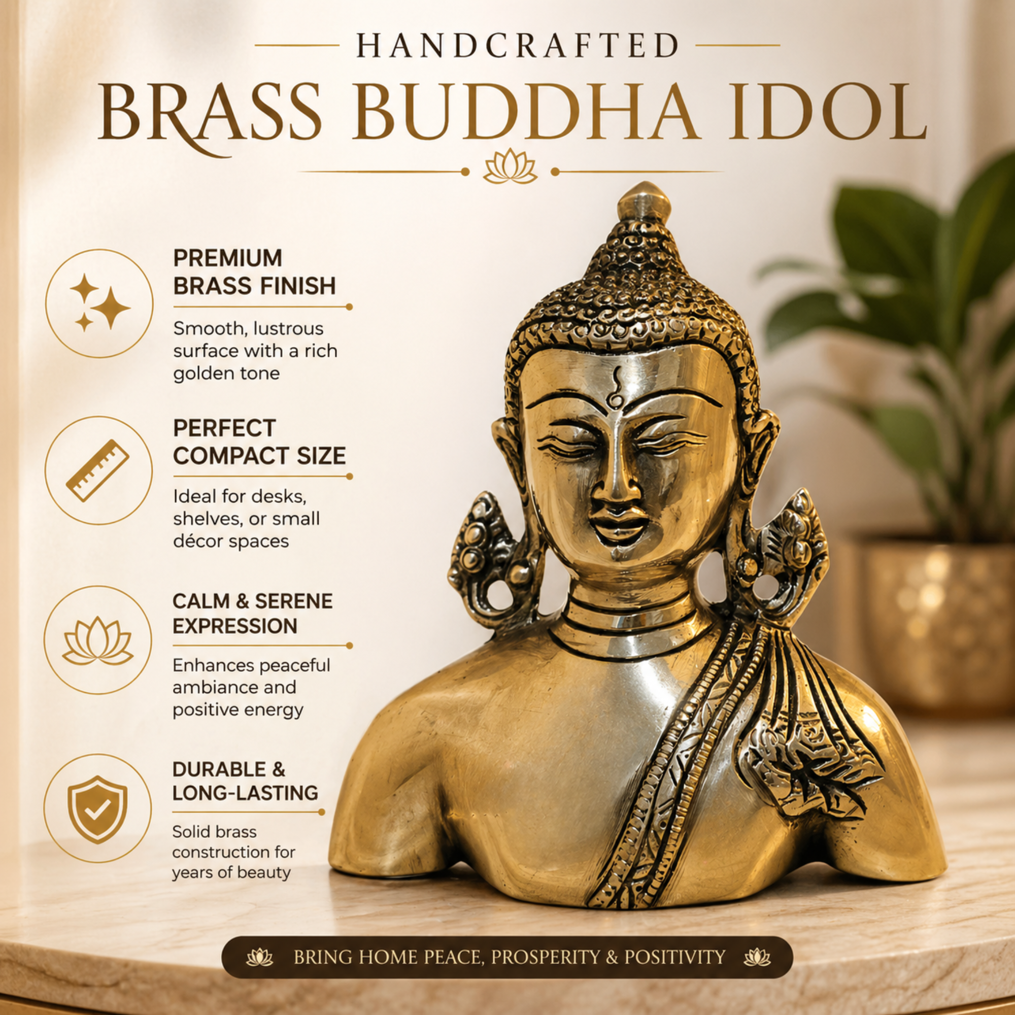 Brass Buddha Bust