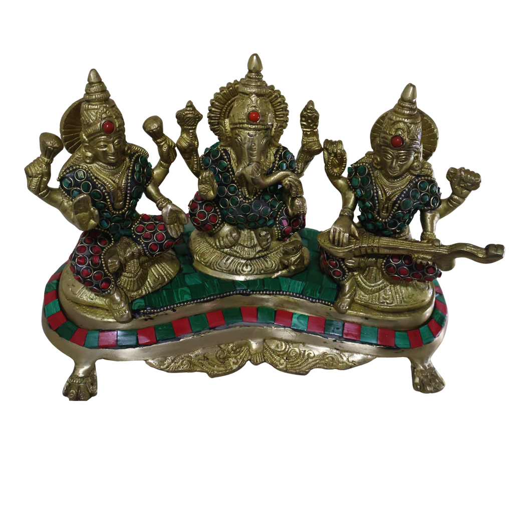 Pure Brass Lakshmi Ganesha Saraswati Idol