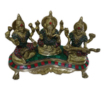 Pure Brass Lakshmi Ganesha Saraswati Idol