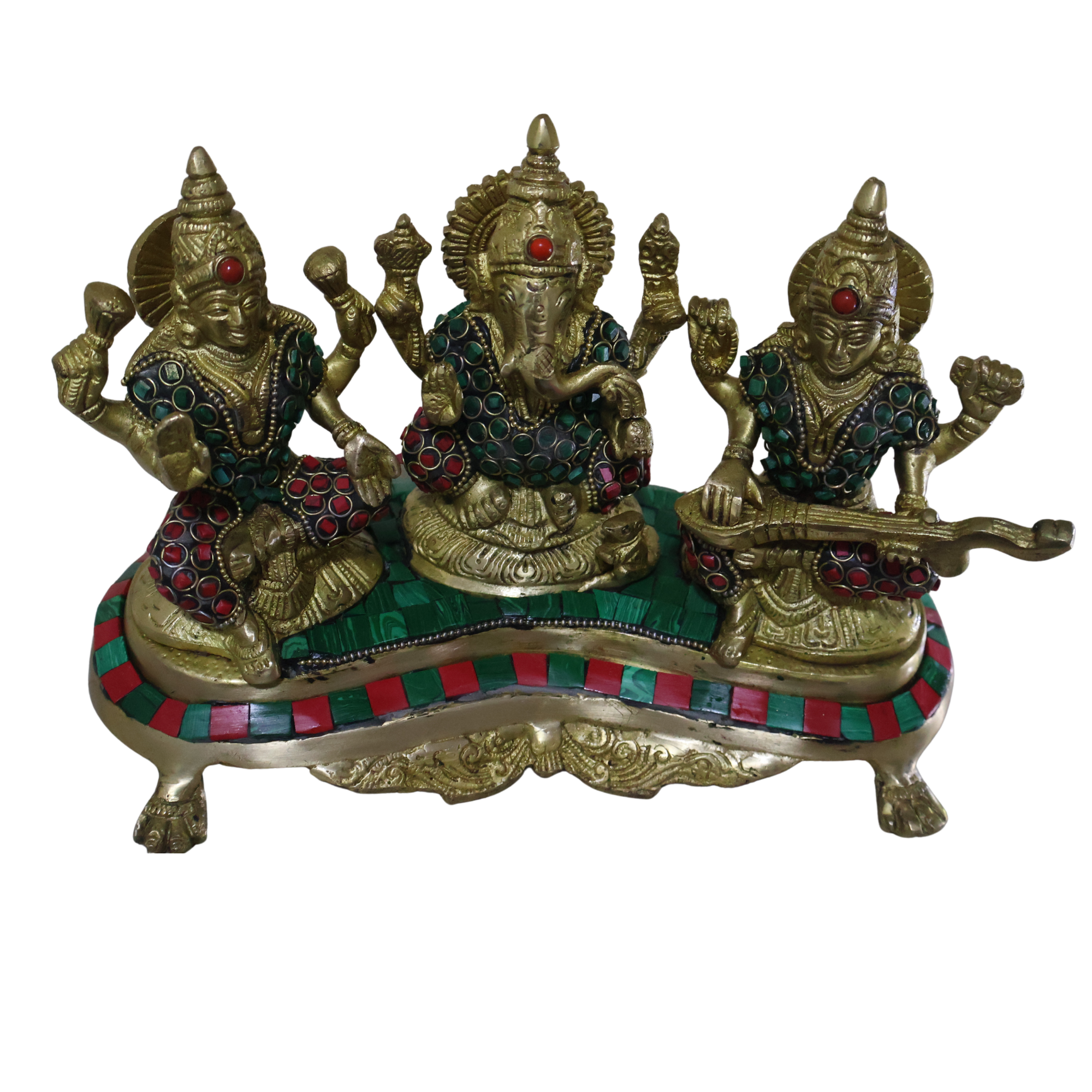 Pure Brass Lakshmi Ganesha Saraswati Idol