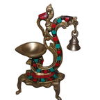 Pure Brass Peacock Diya with Bell & Stone Work