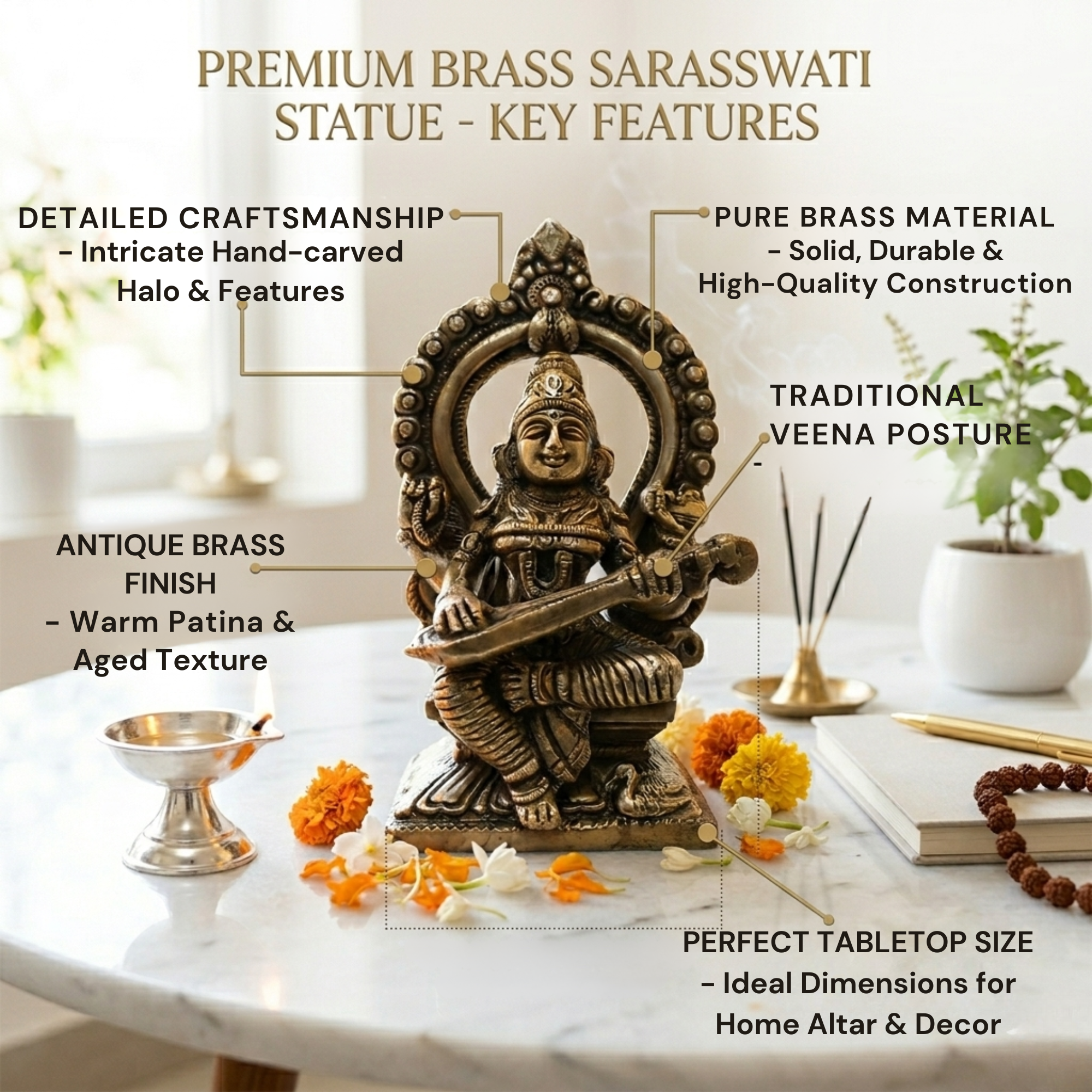 Pure Brass Saraswati Idol