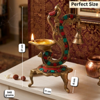 Pure Brass Peacock Diya with Bell & Stone Work