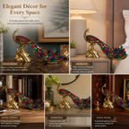 Pure Brass Peacock Figurine with Colorful Inlay Work