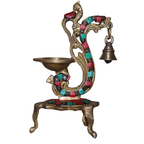 Pure Brass Peacock Diya with Bell & Stone Work