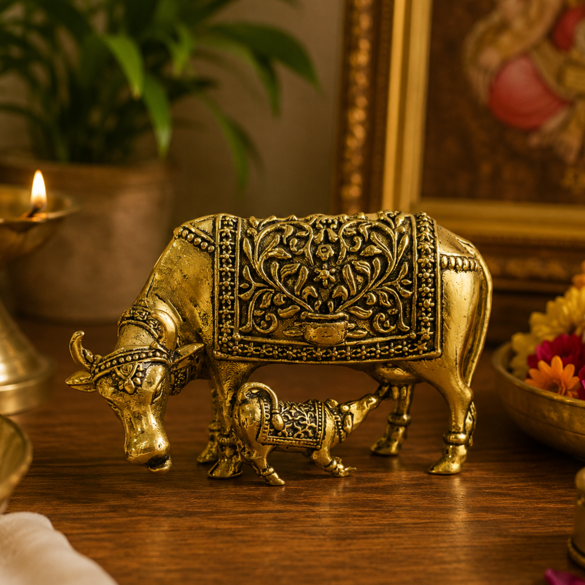 Pure Brass Miniature Kamdhenu