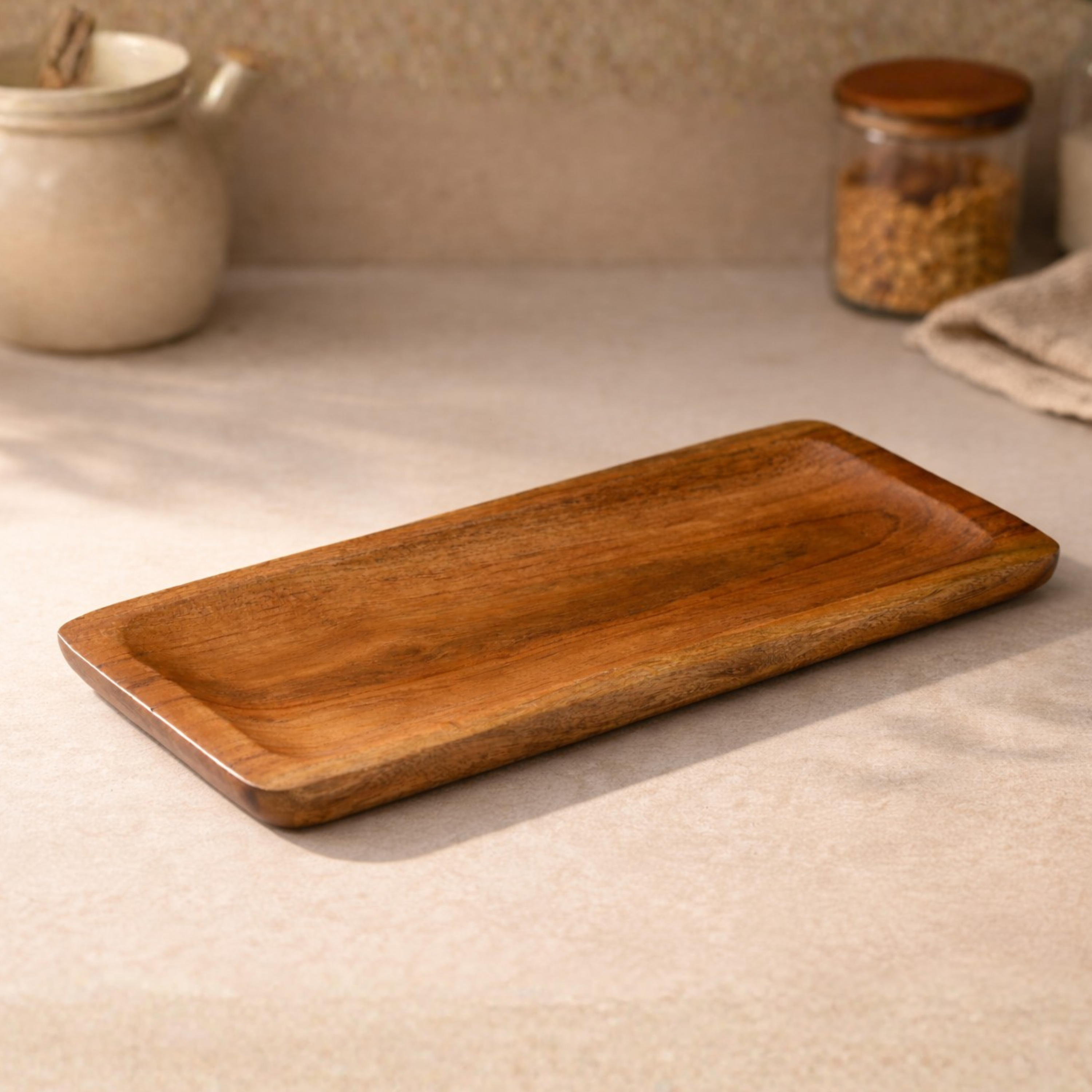 Acacia Wooden Rectangular Serving Platter Tray (10x7 inches)