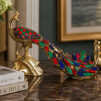 Pure Brass Peacock Figurine with Colorful Inlay Work
