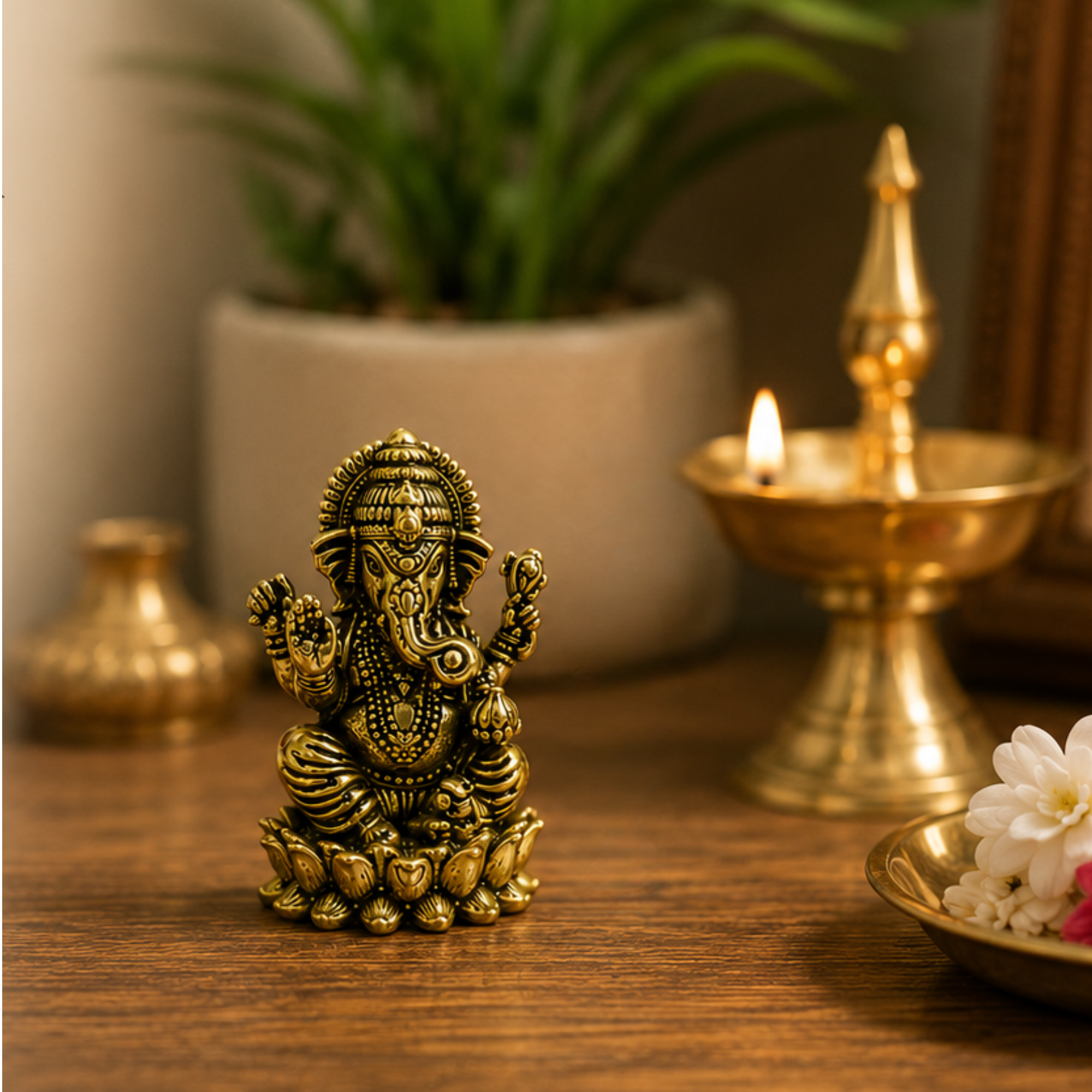 Pure Brass Miniature Lotus Ganesha