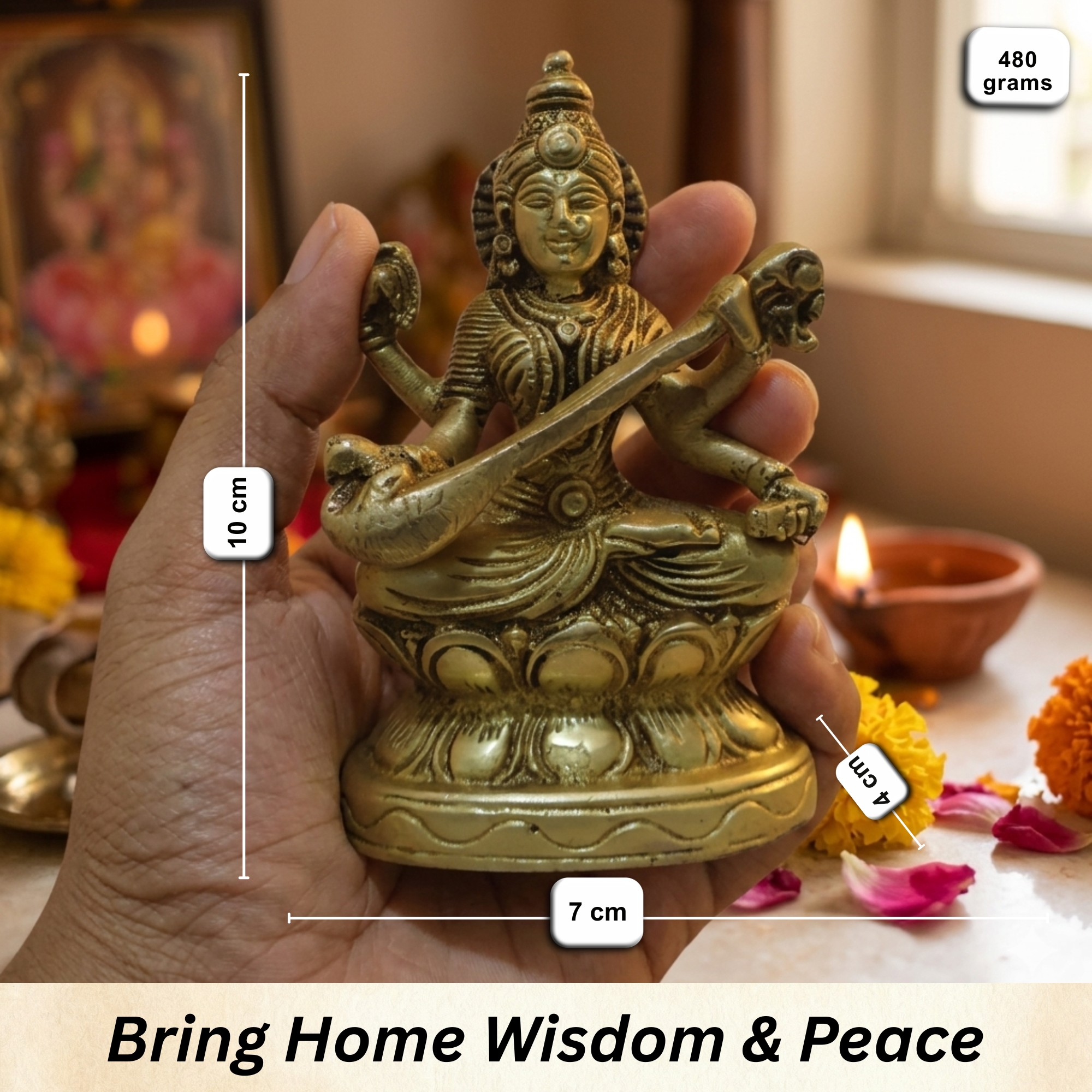 Brass Saraswati Idol