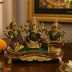 Pure Brass Lakshmi Ganesha Saraswati Idol