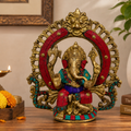 Brass Ganesha Idol with Stone Work