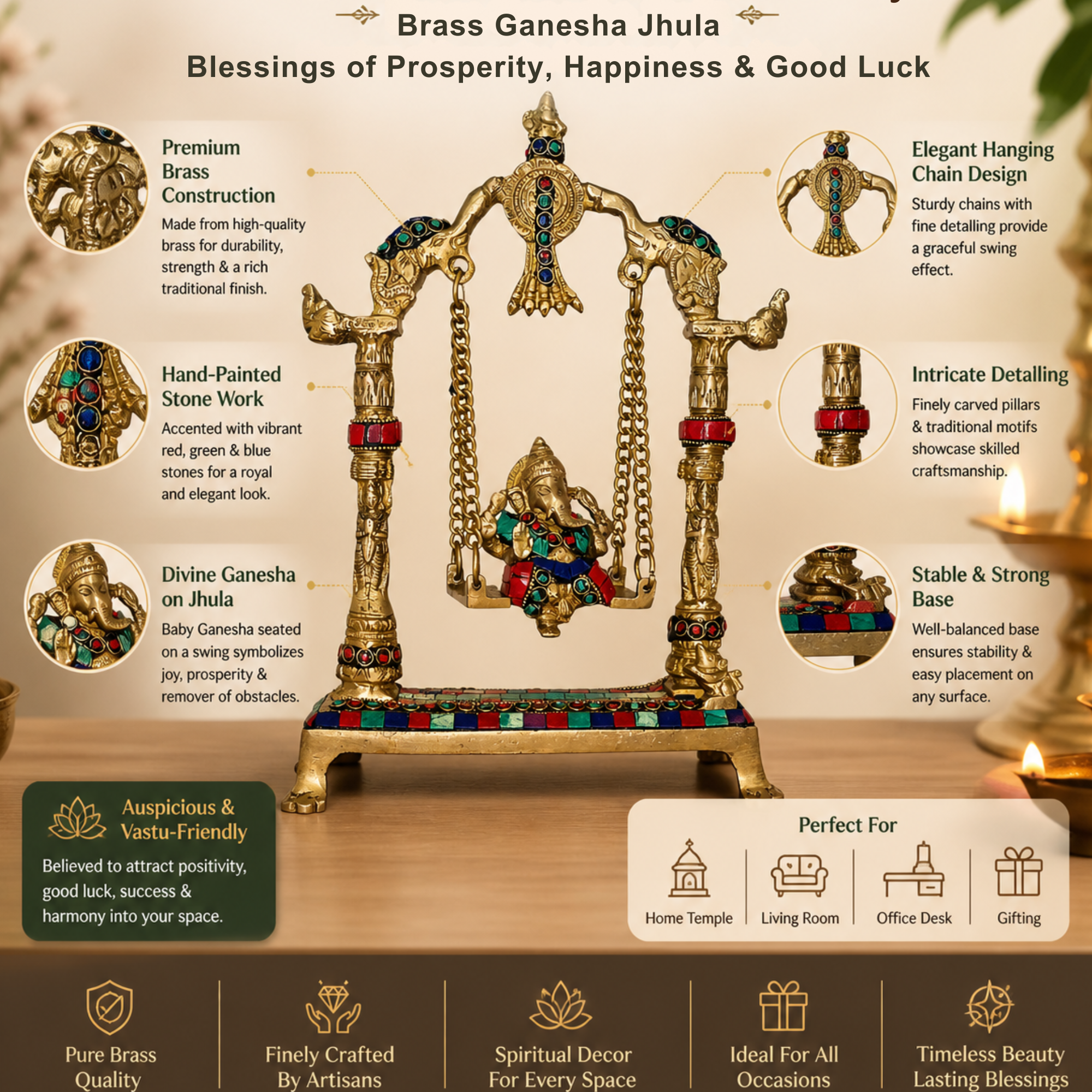 Brass Ganesha on Swing Idol