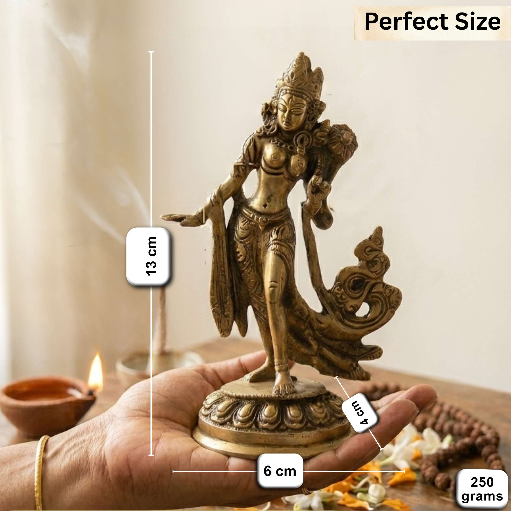 Pure Brass Goddess Idol Gold Finish