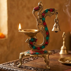 Pure Brass Peacock Diya with Bell & Stone Work
