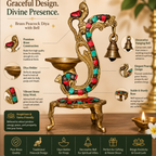 Pure Brass Peacock Diya with Bell & Stone Work
