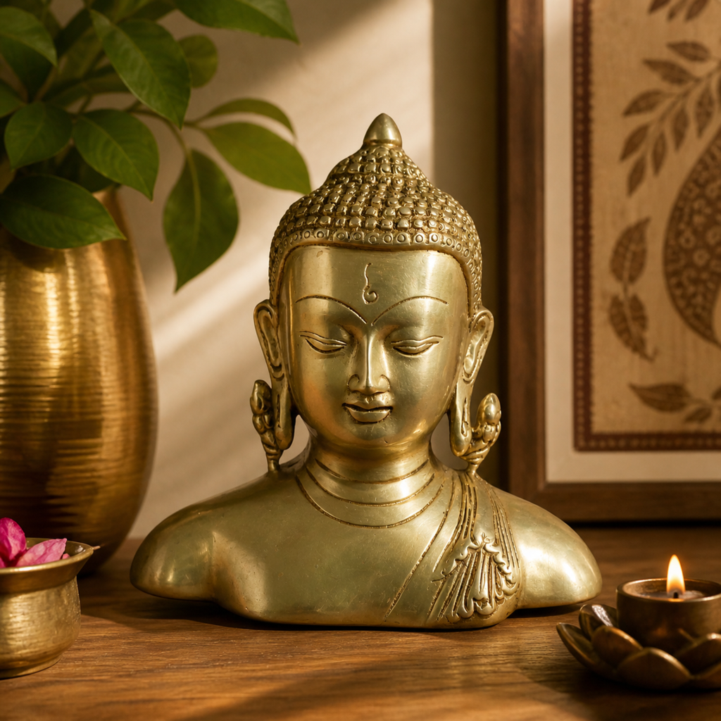 Brass Buddha Head Bust