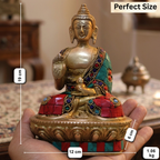 Pure Brass Sleeping Buddha Idol with Stone Work