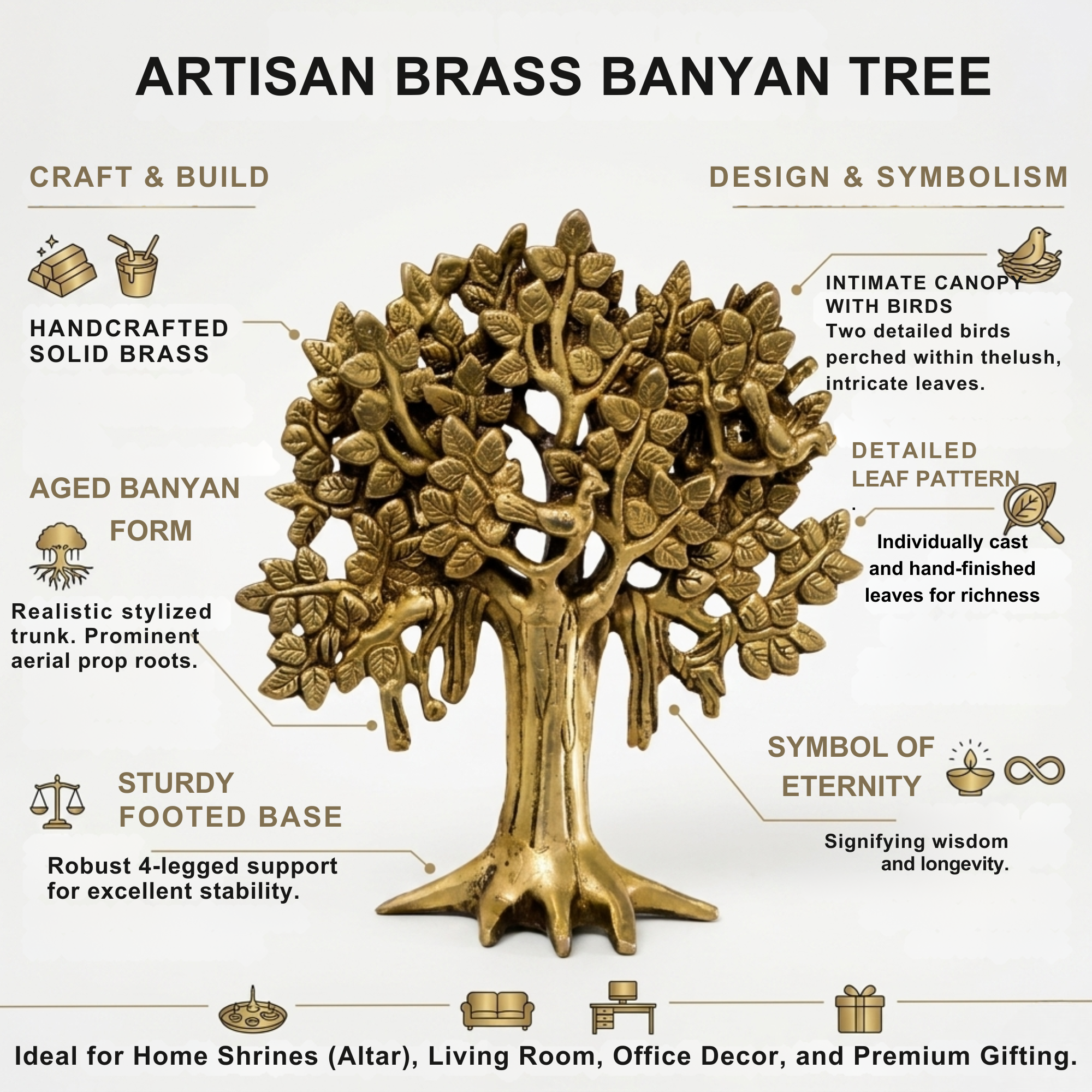 Pure Brass Tree of Life, Gold Finish