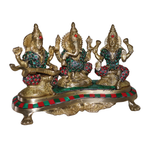 Pure Brass Lakshmi Ganesha Saraswati Idol