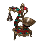 Pure Brass Peacock Diya with Bell & Stone Work