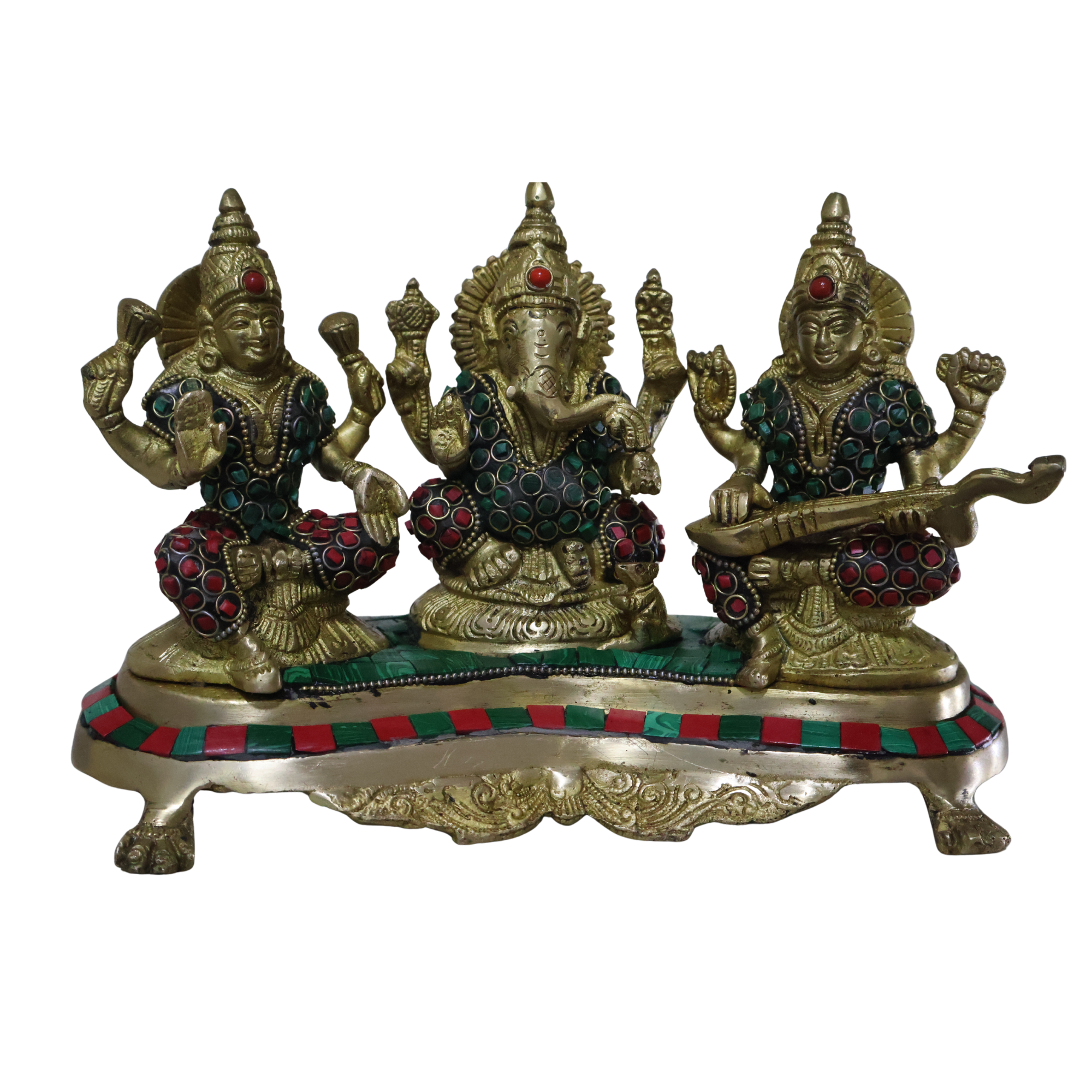 Pure Brass Lakshmi Ganesha Saraswati Idol