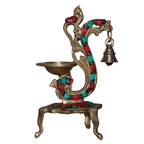 Pure Brass Peacock Diya with Bell & Stone Work