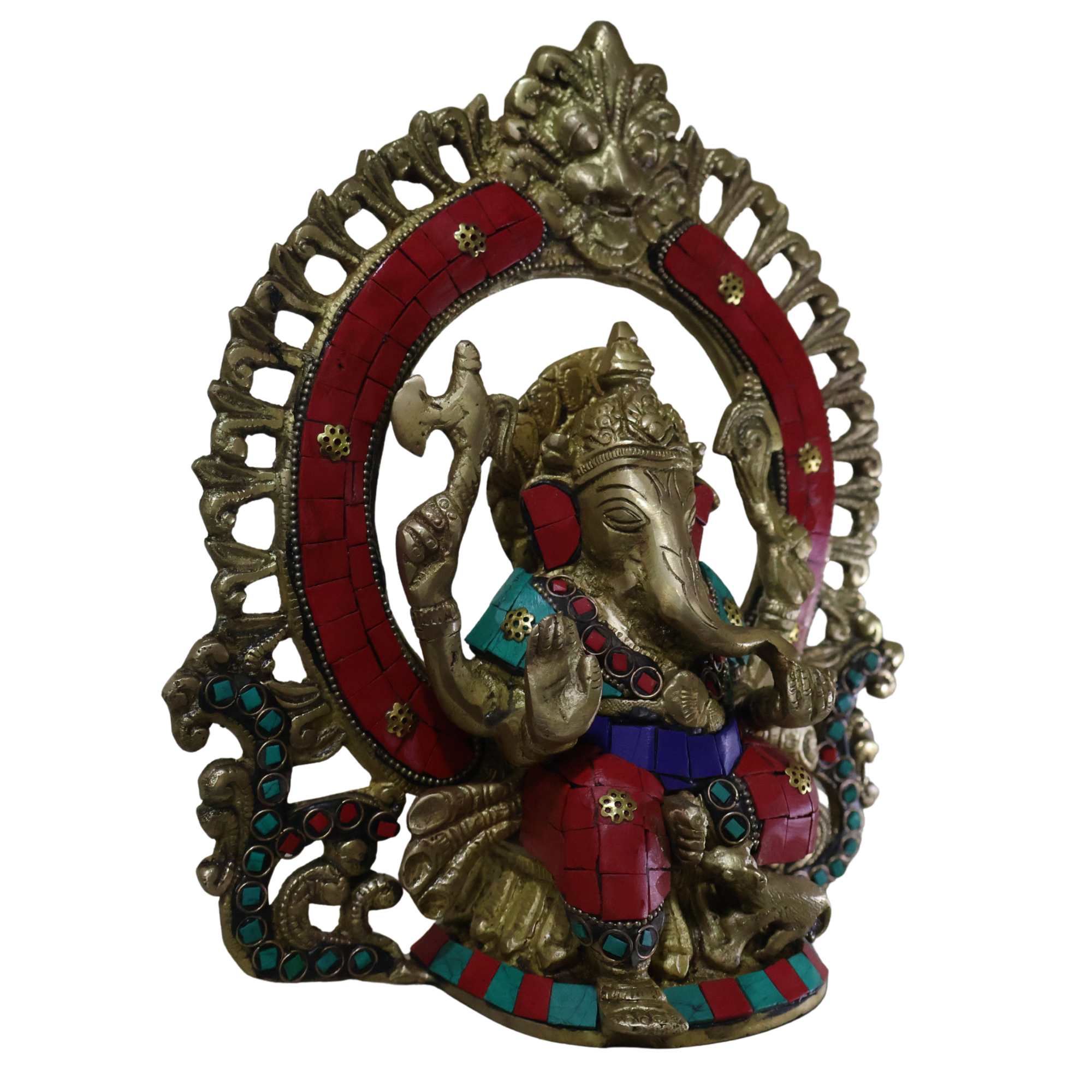 Brass Ganesha Idol with Stone Work