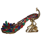 Pure Brass Peacock Figurine with Colorful Inlay Work
