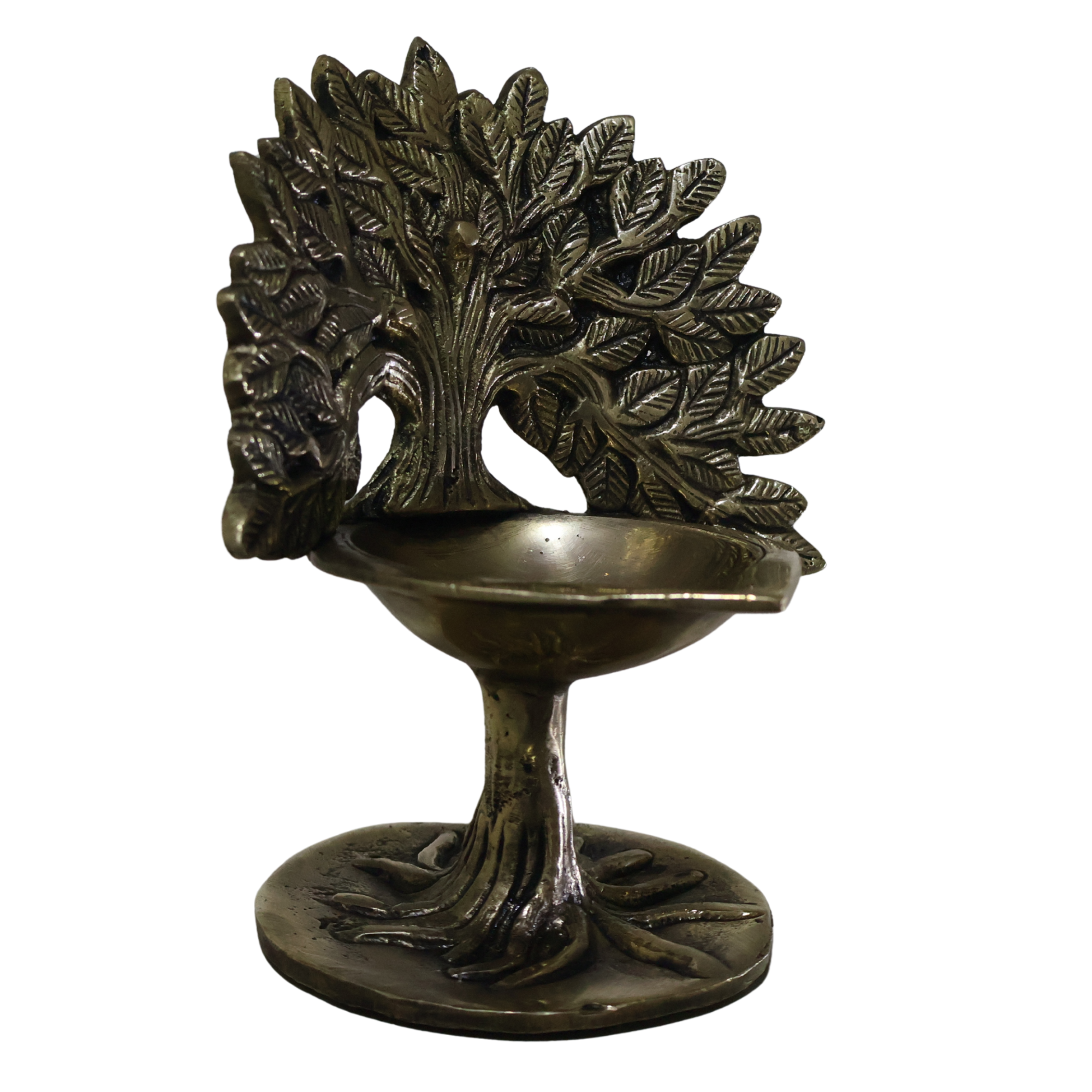 Pure Brass Tree of Life Diya Antique Gold Finish