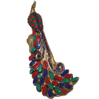 Pure Brass Peacock Figurine with Colorful Inlay Work
