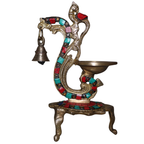 Pure Brass Peacock Diya with Bell & Stone Work