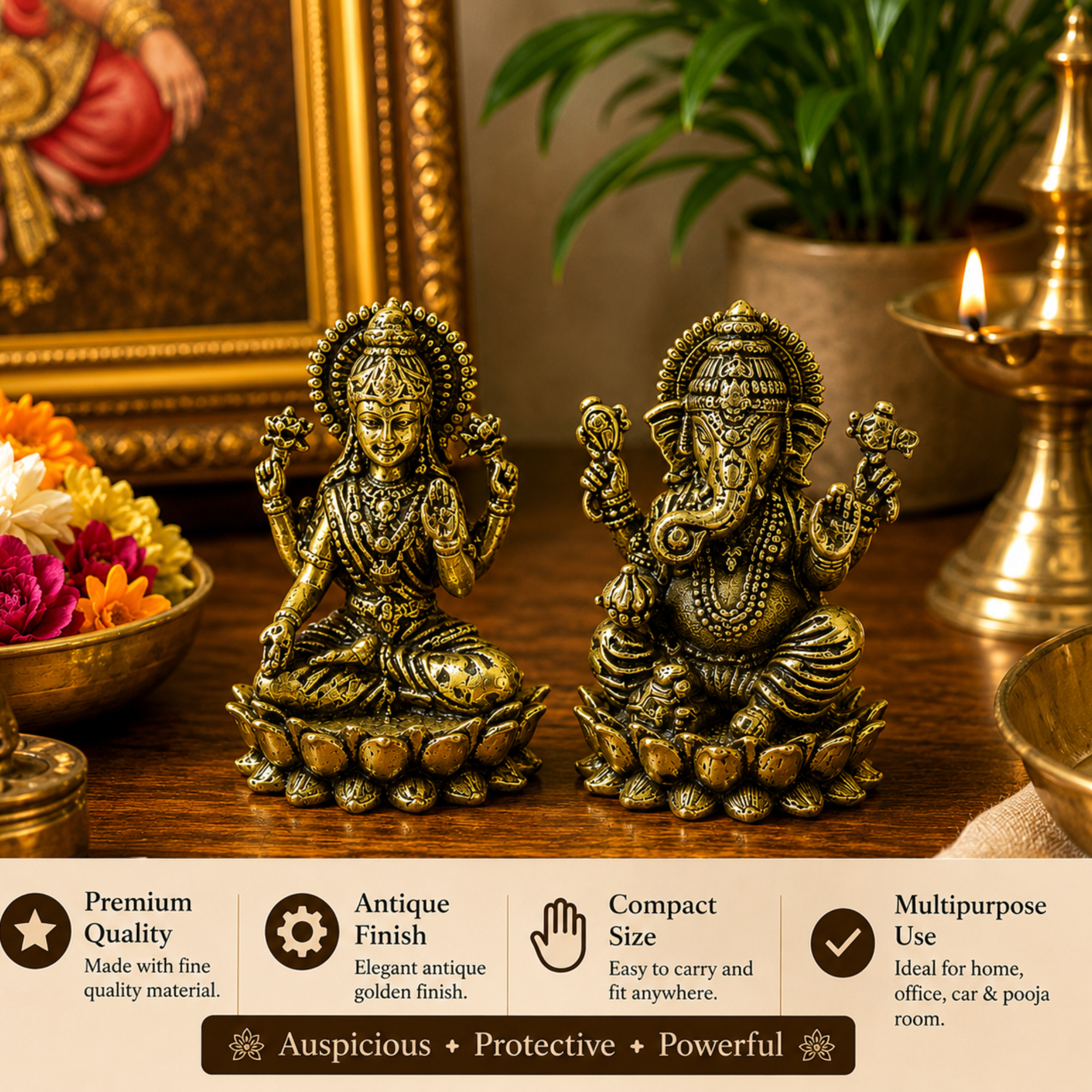 Pure Brass Miniature Lotus Laxmi Ganesha