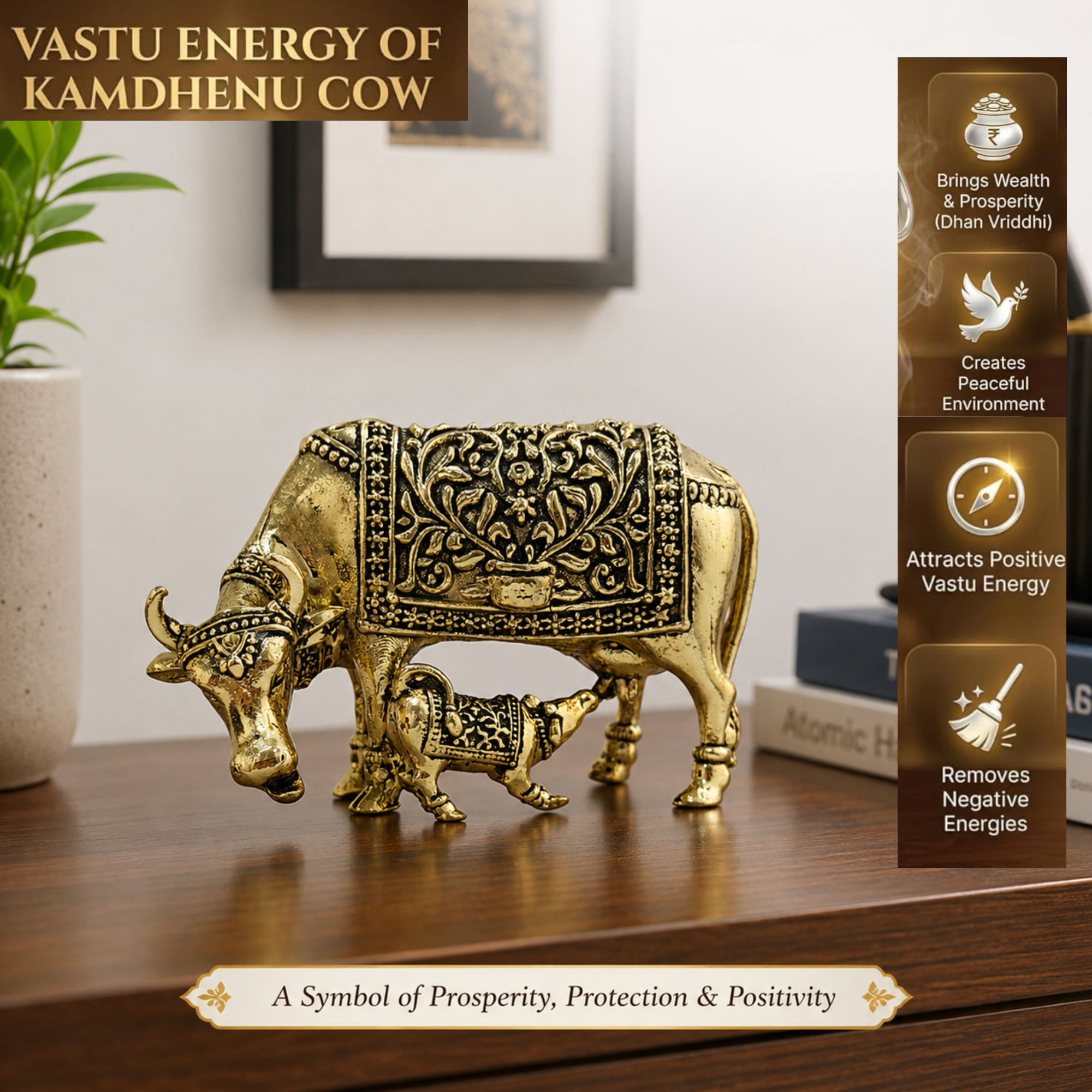 Pure Brass Miniature Kamdhenu
