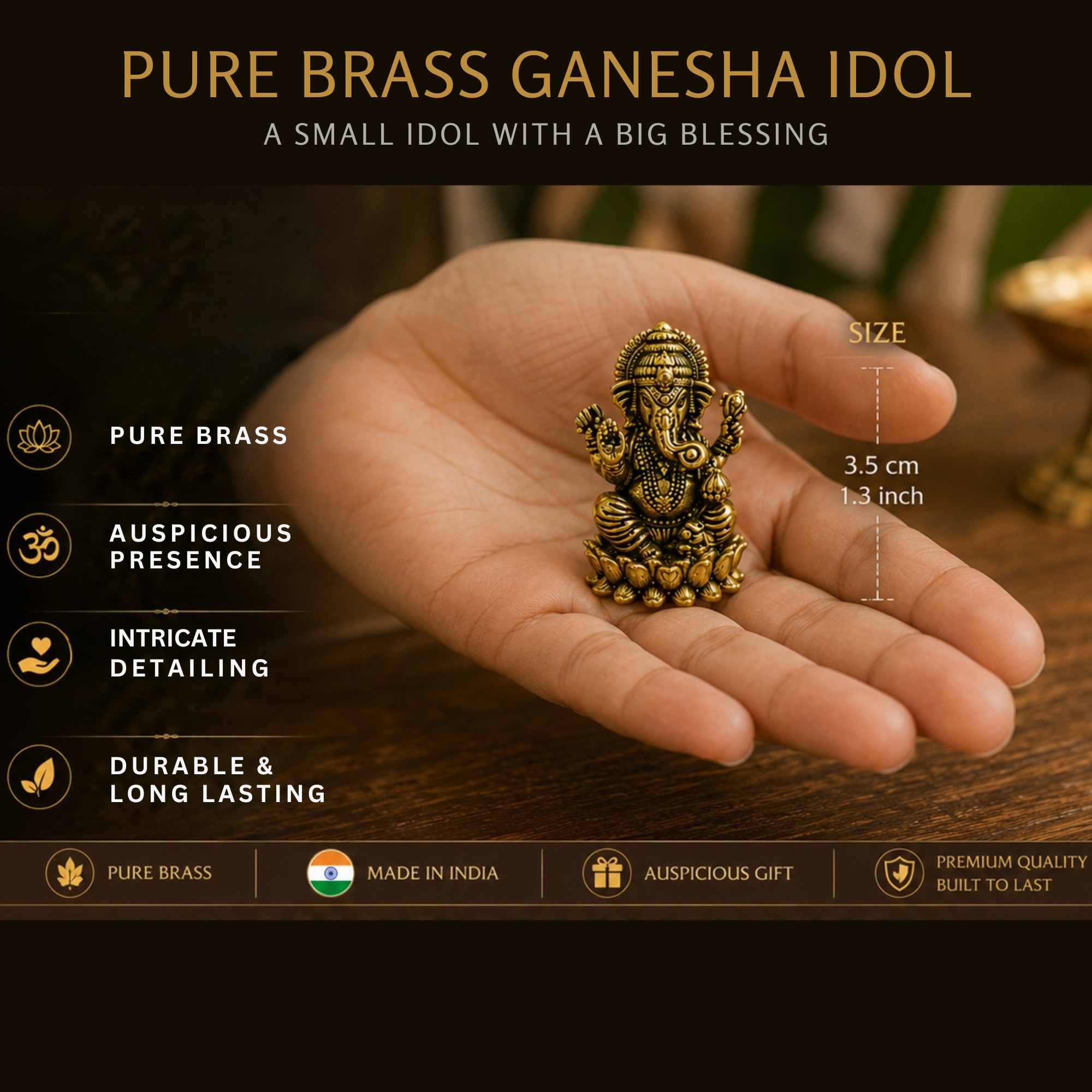 Pure Brass Miniature Lotus Ganesha