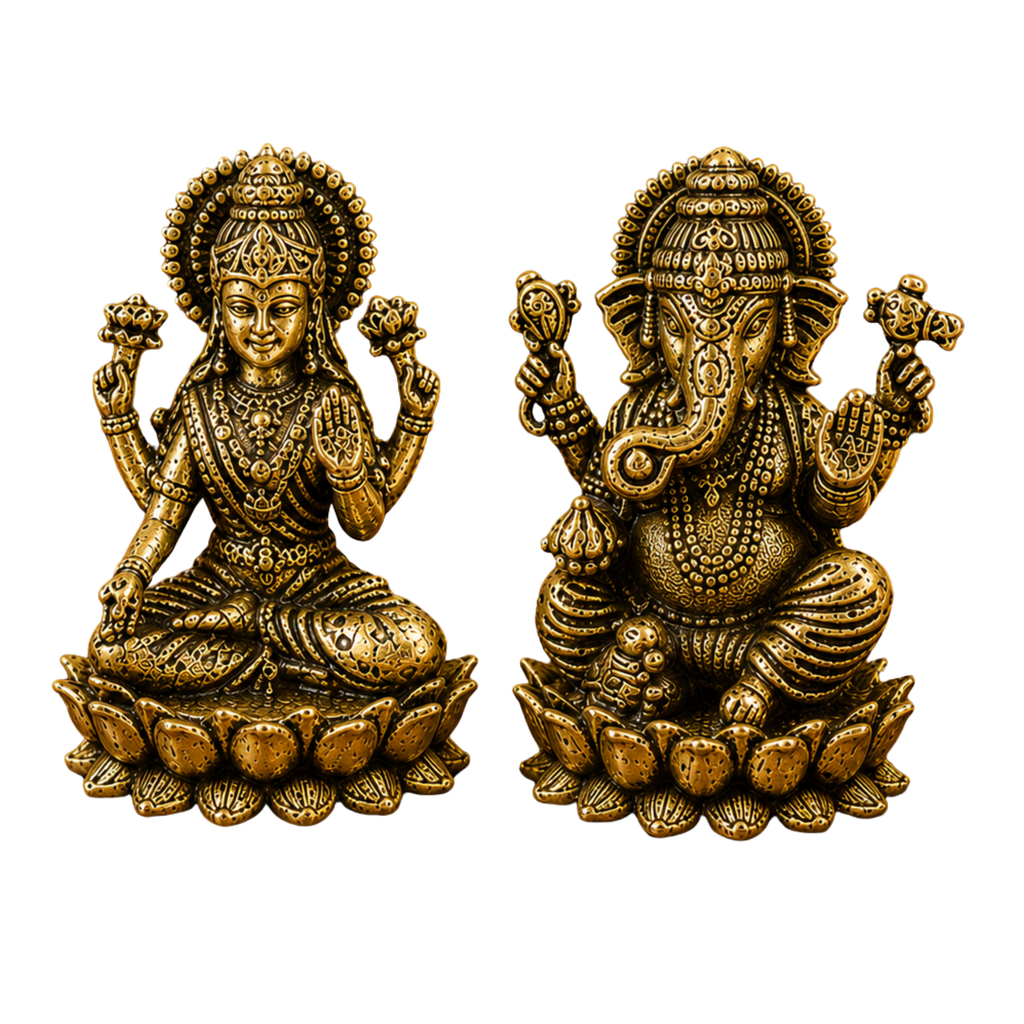 Pure Brass Miniature Lotus Laxmi Ganesha