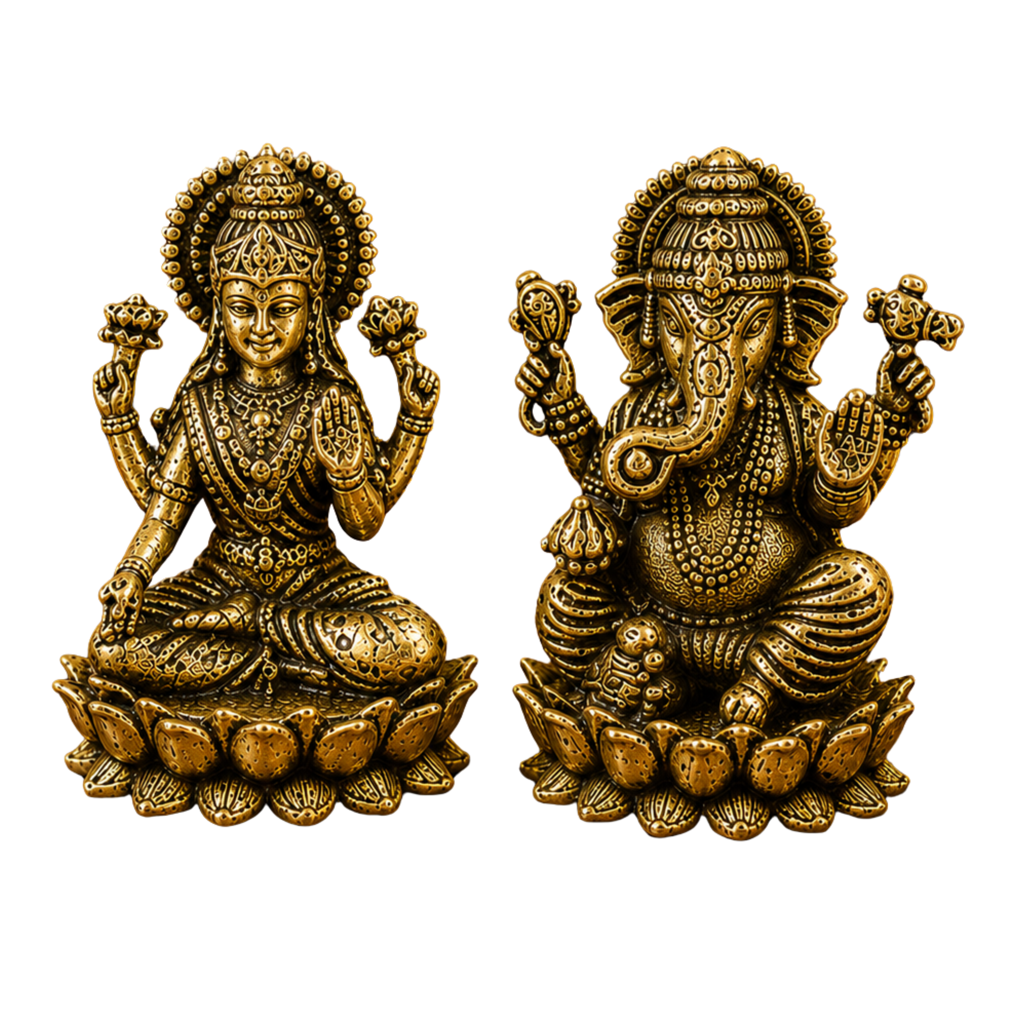 Pure Brass Miniature Lotus Laxmi Ganesha