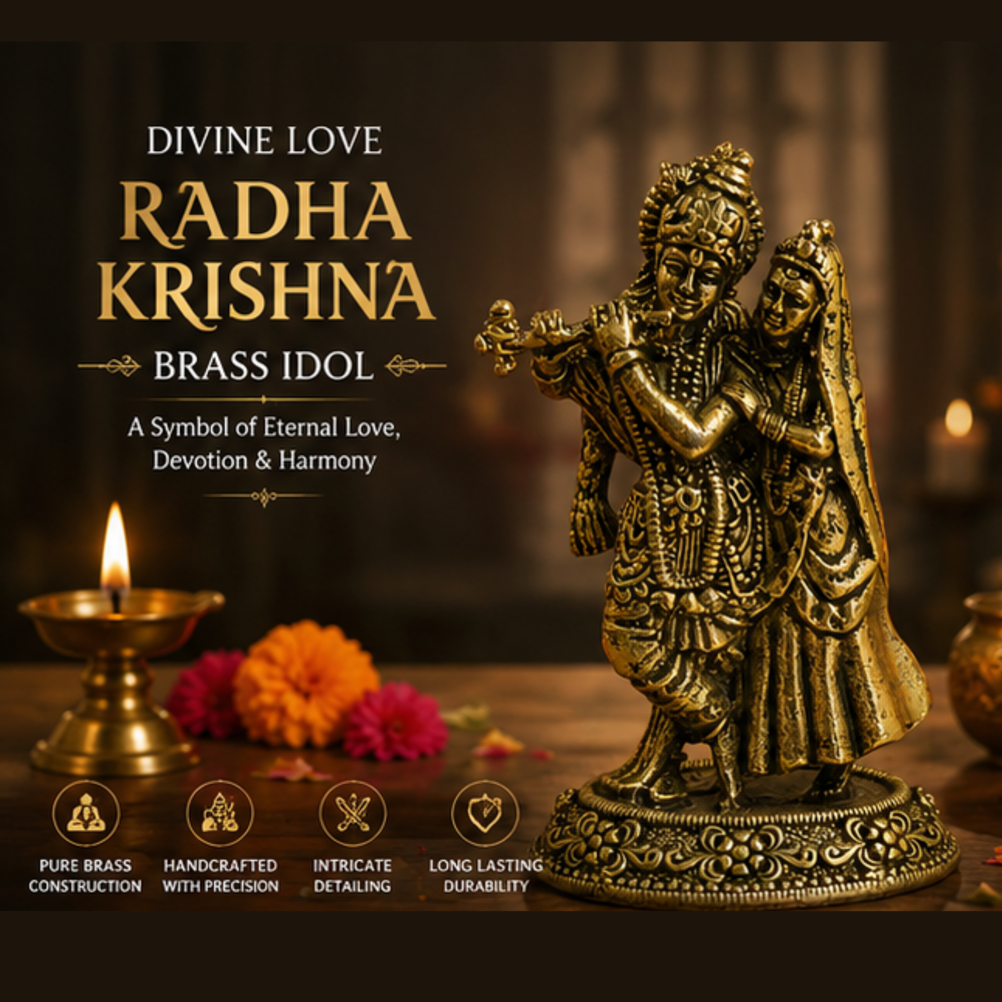 Pure Brass Miniature Radha Krishna