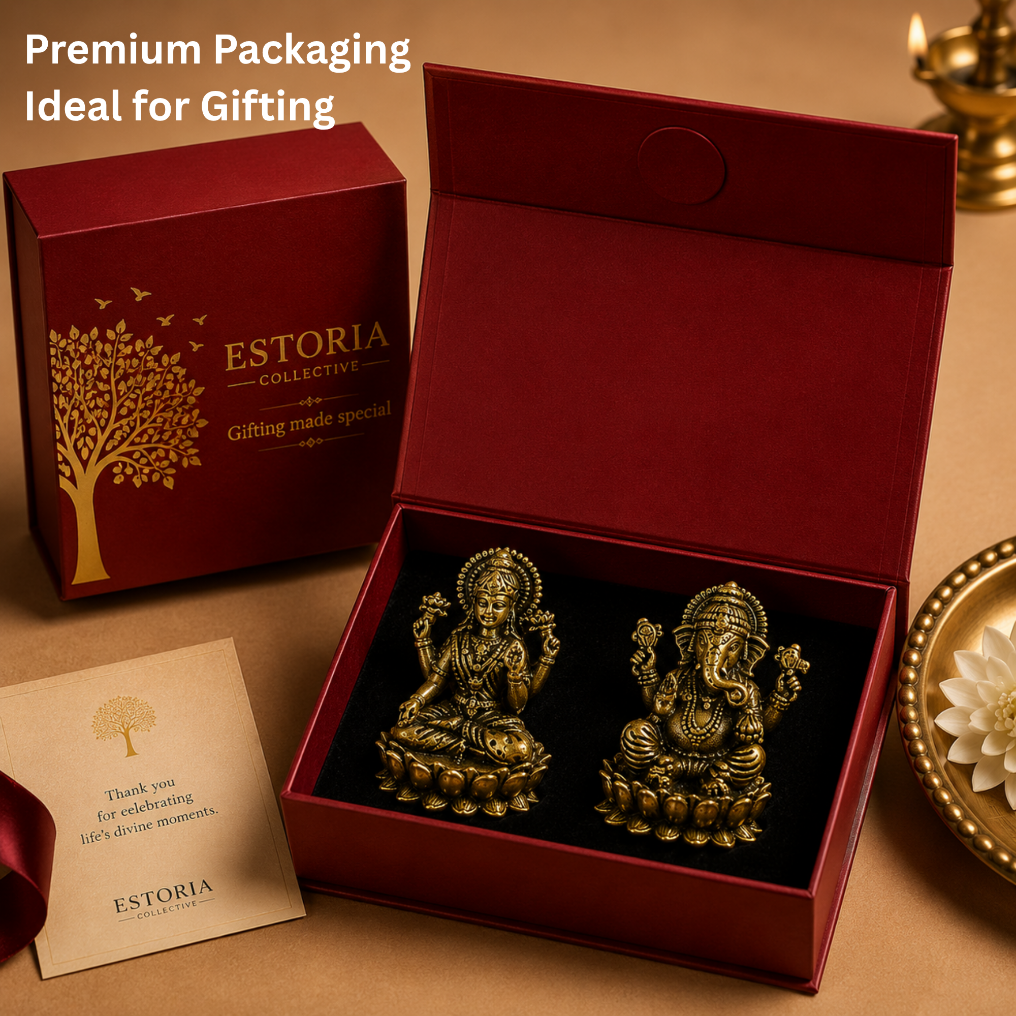 Pure Brass Miniature Lotus Laxmi Ganesha