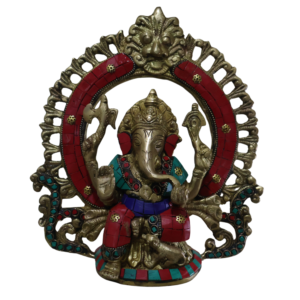 Brass Ganesha Idol with Stone Work