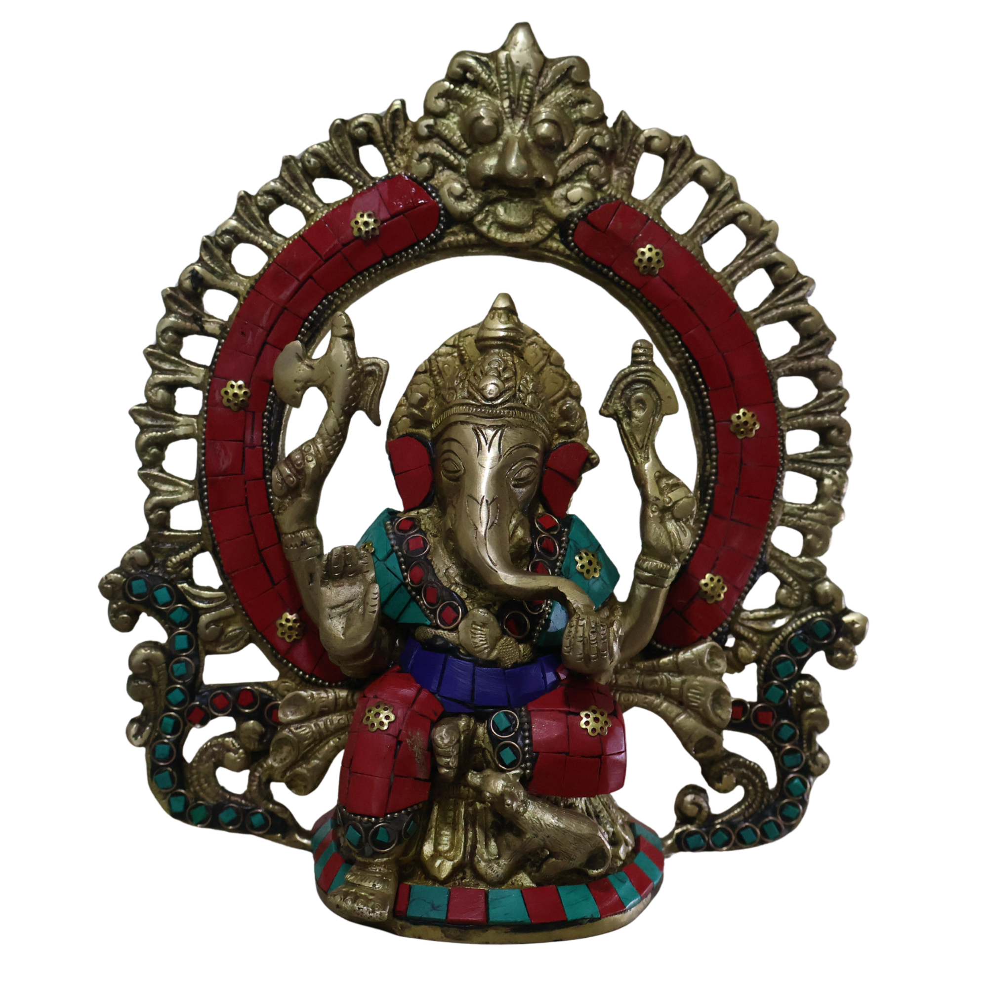 Brass Ganesha Idol with Stone Work