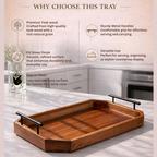 Teak Wood Serving Tray with Metal Handle