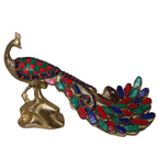 Pure Brass Peacock Figurine with Colorful Inlay Work