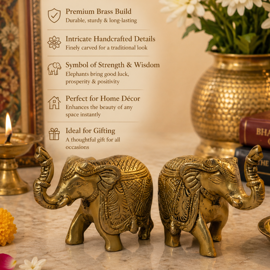 Brass Elephant Figurine Pair (Set of 2)