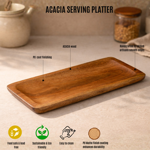 Acacia Wooden Rectangular Serving Platter Tray (10x7 inches)