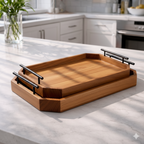 Teak Wood Serving Tray with Metal Handle