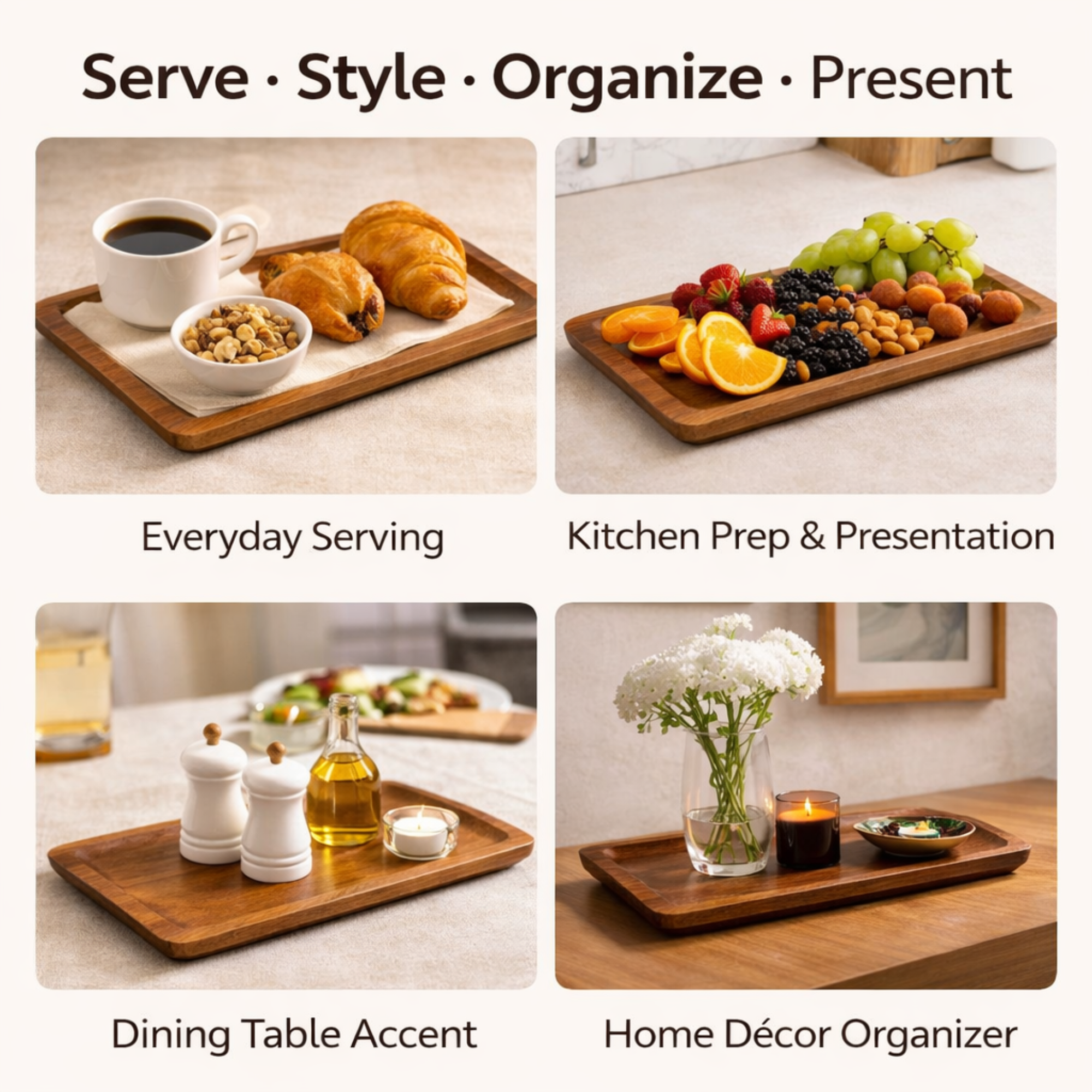 Acacia Wooden Rectangular Serving Platter Tray (10x7 inches)
