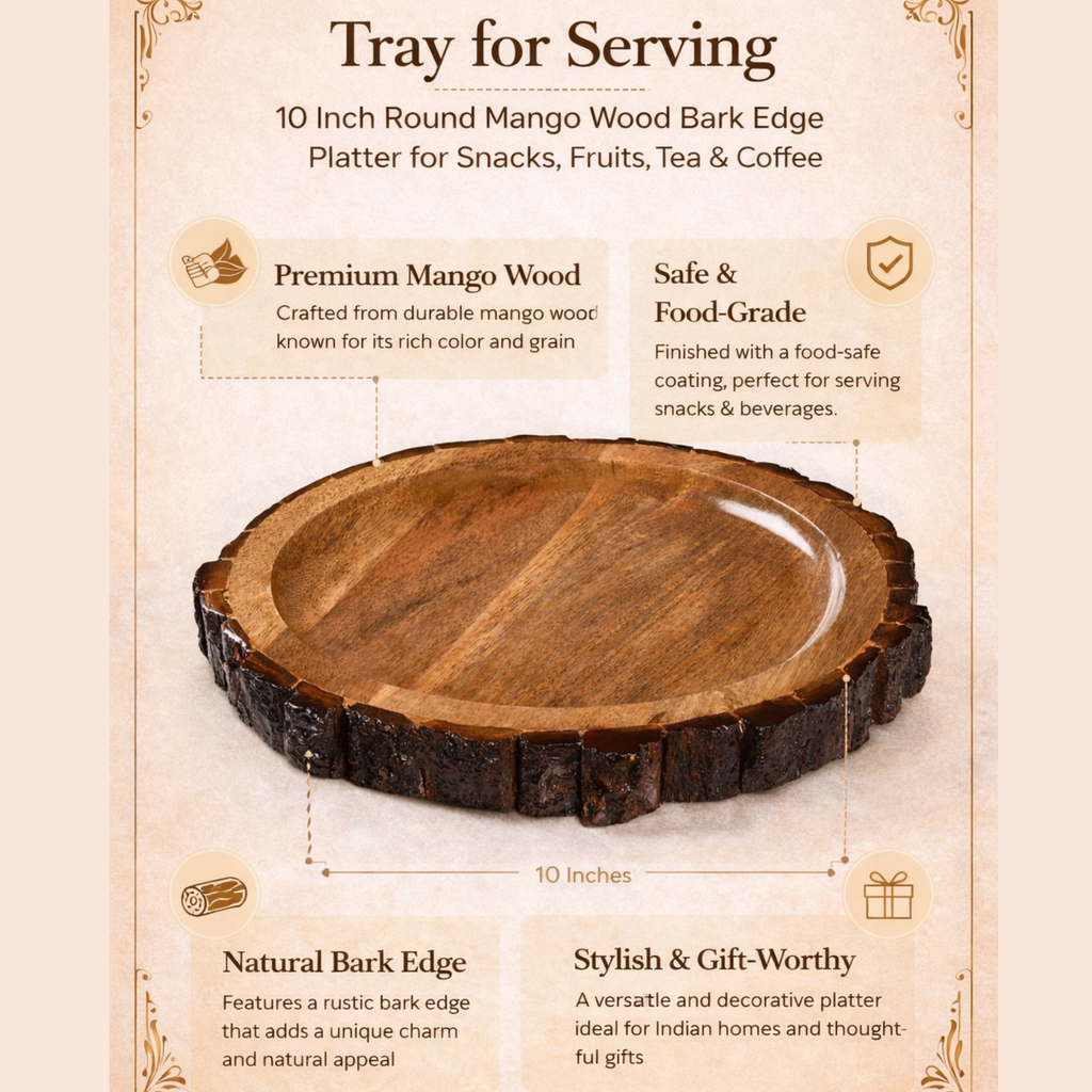 Mango Bark Wooden Round Cheese & Serving Platter