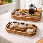 Teak Wood Serving Tray with Metal Handle